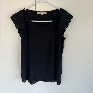 LOFT flutter short sleeve black blouse size xs